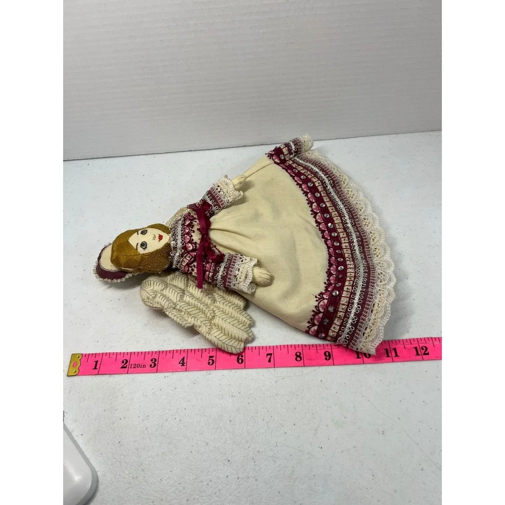 Vintage Handmade Embroidered Christmas Angel Tree Topper Sequin Lace Cream 10in